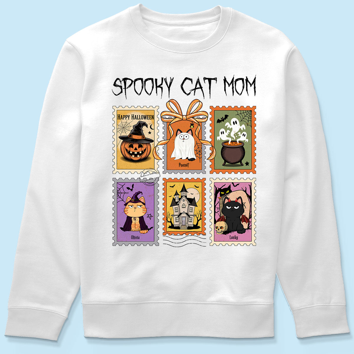 Spooky Cats Retro Stamp Theme Personalized Halloween Shirt