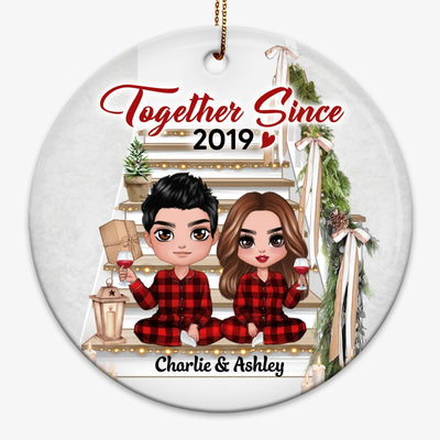 Doll Couple Sitting On Christmas Stair Personalized Circle Ornament