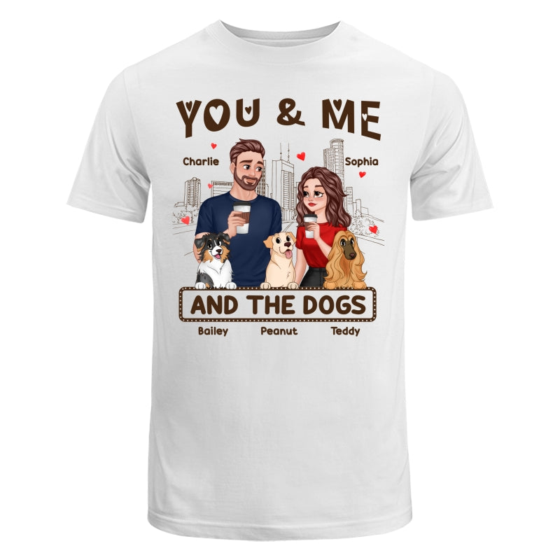 You Me & The Dog Cartoon Couple Hand In Hand Personalized Shirt