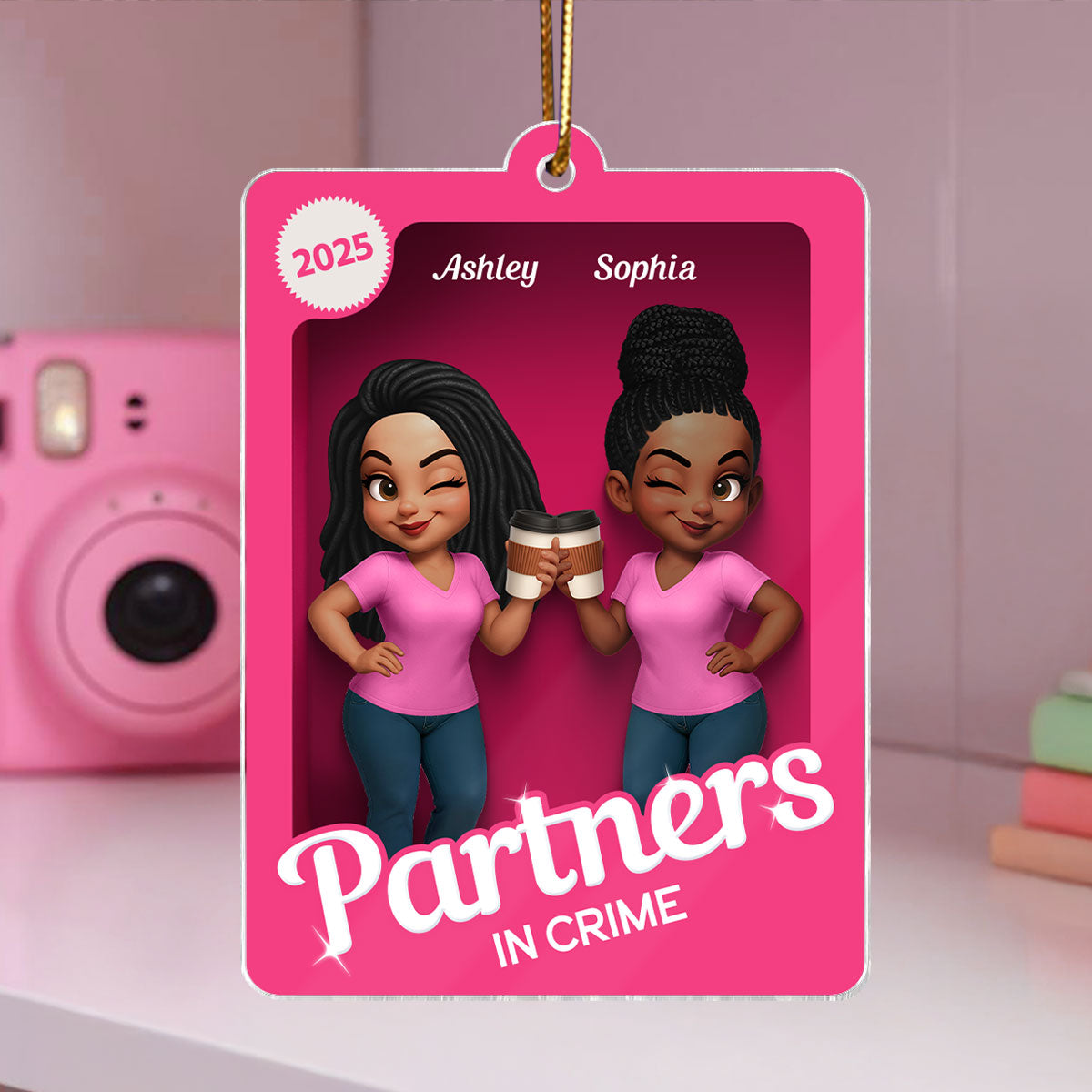 Besties Sisters 3D Effect Pink Toy Box - Personalized Acrylic Ornament - Gift for Besties, Best Friends