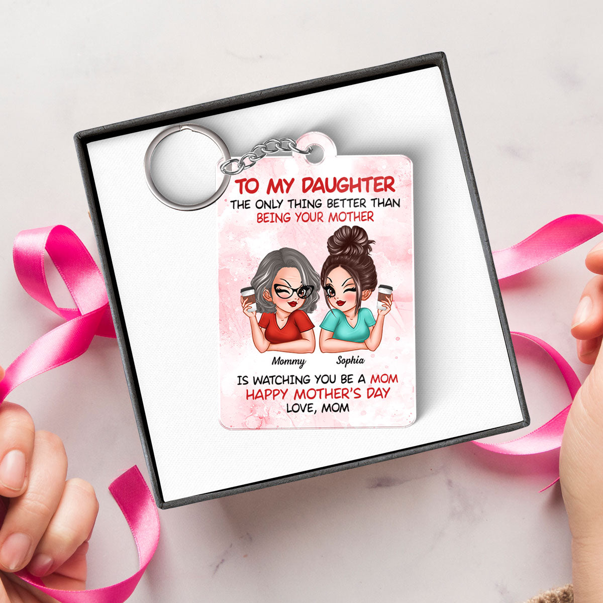 To My Daughter Happy Mother‘s Day Personalized Acrylic Keychain, Gift For Daughter