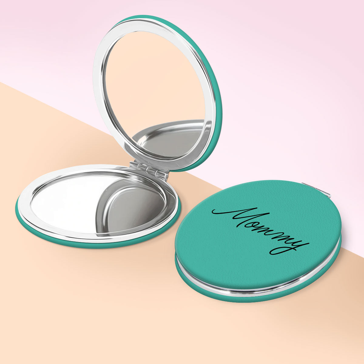 Grandma Birth Month Flowers Outline Personalized Circle Compact Mirror, Gift For Mom, For Grandma