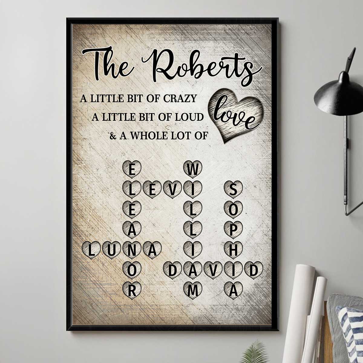 Family Whole Lot Of Love Heart Crossword Art Puzzle Create A Moment Treasured Forever Personalized Poster