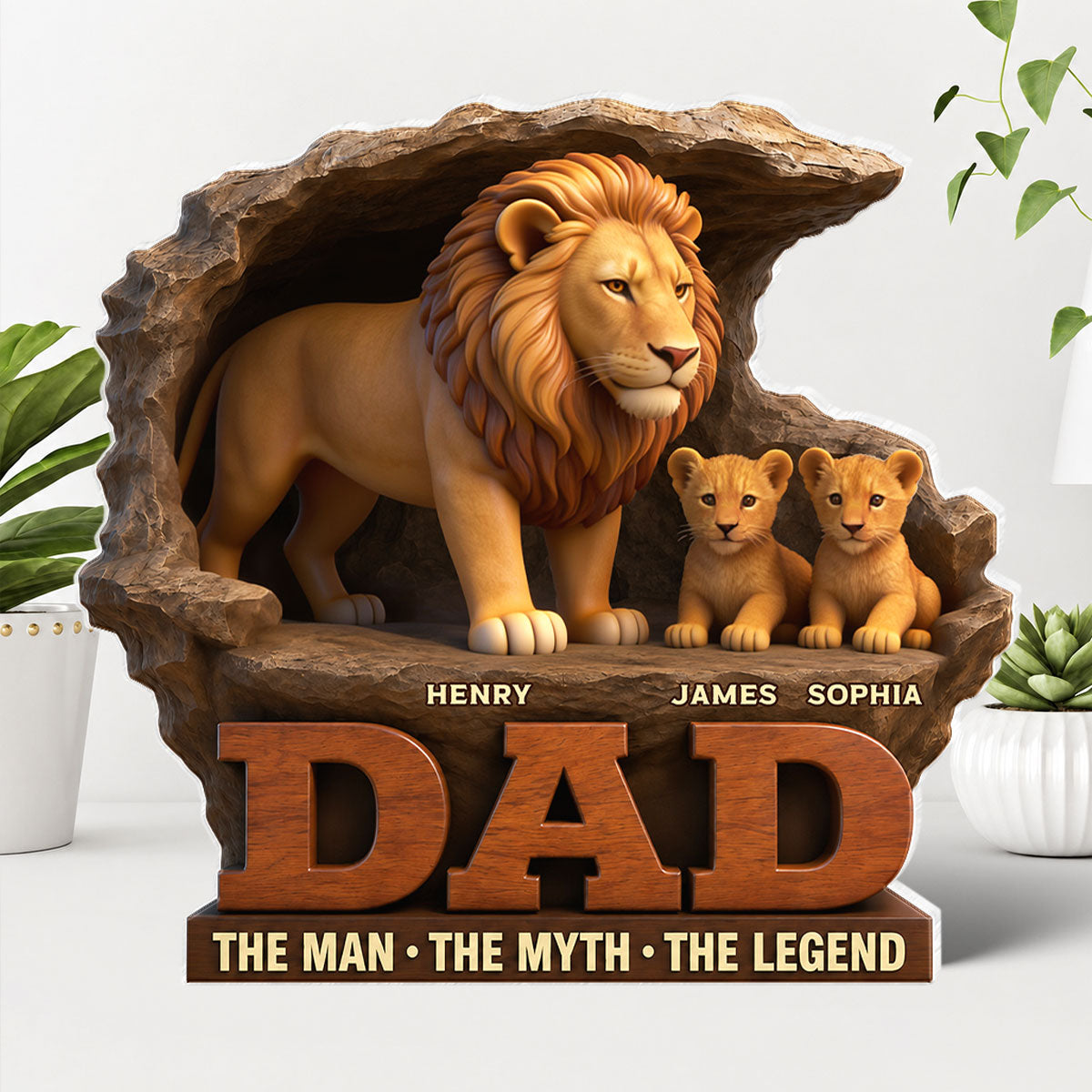 Lion Dad The Man The Myth The Legend - Personalized Acrylic Block Plaque - Cool Father's Day Gift For Dad