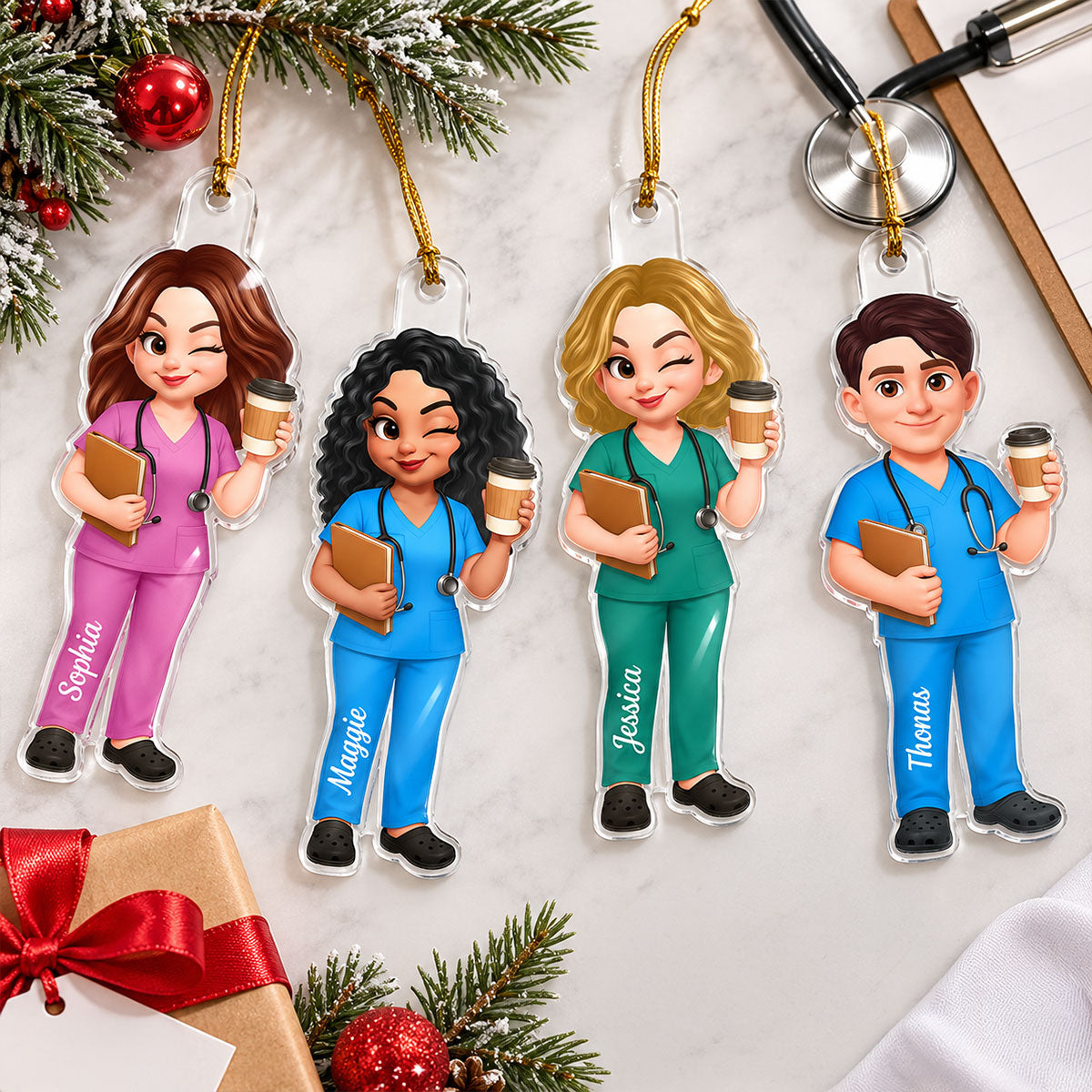 Nurse Uniform Custom Name - Personalized Acrylic Ornament - Christmas Gift for Wife, Daughter, Best Friends