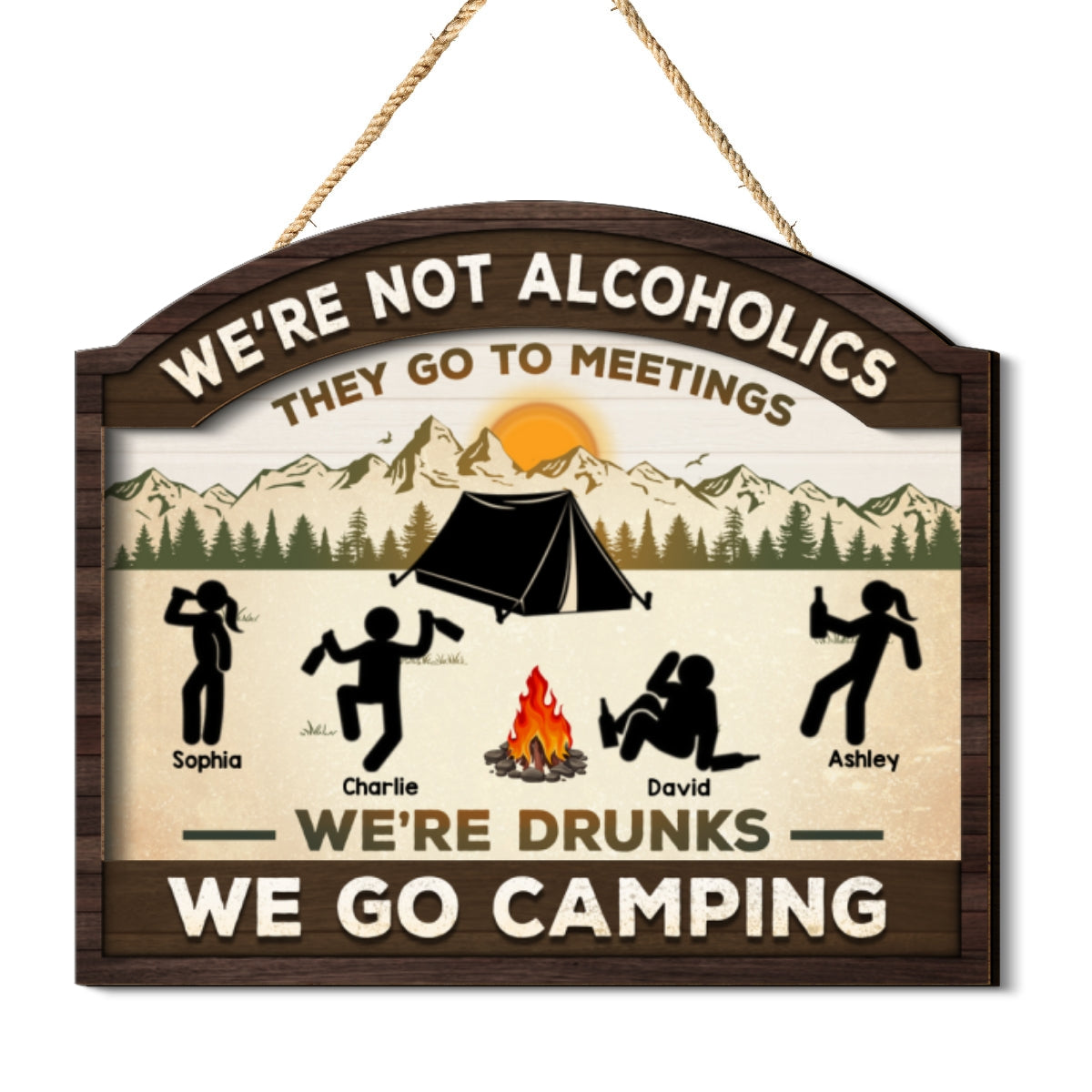 Alcoholics Go To Meetings Camping Personalized 2-Layer Wood Sign