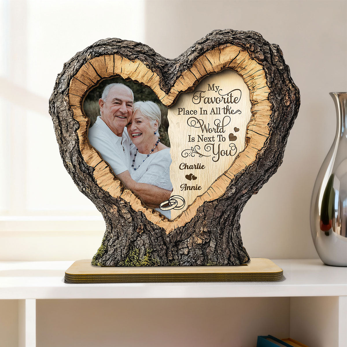 Favorite Place Next To You Couple Custom Photo 2D Flat - Personalized 2-Layered Wooden Plaque - Anniversary Gift, Valentine's Gift For Him, For Her