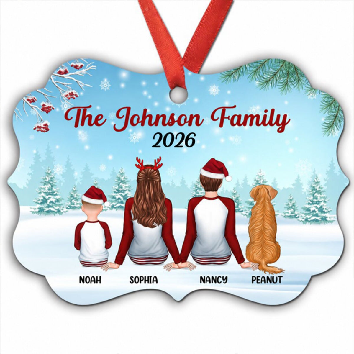 Christmas Family Couple Gender In Snow Back View Personalized Christmas Ornament