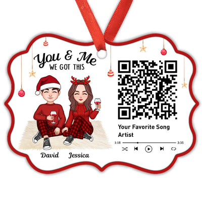 Christmas Couple Sitting Favorite Song Scannable QR Code Personalized Christmas Ornament
