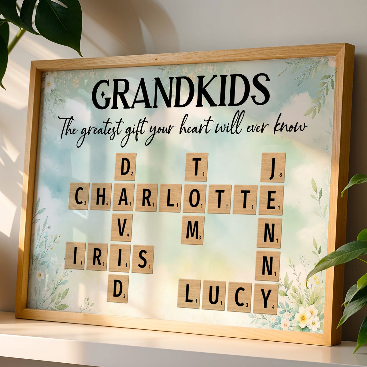 Floral Wooden Texture Grandkids Greatest Gift Crossword Puzzle Personalized Poster, Gift For Grandma