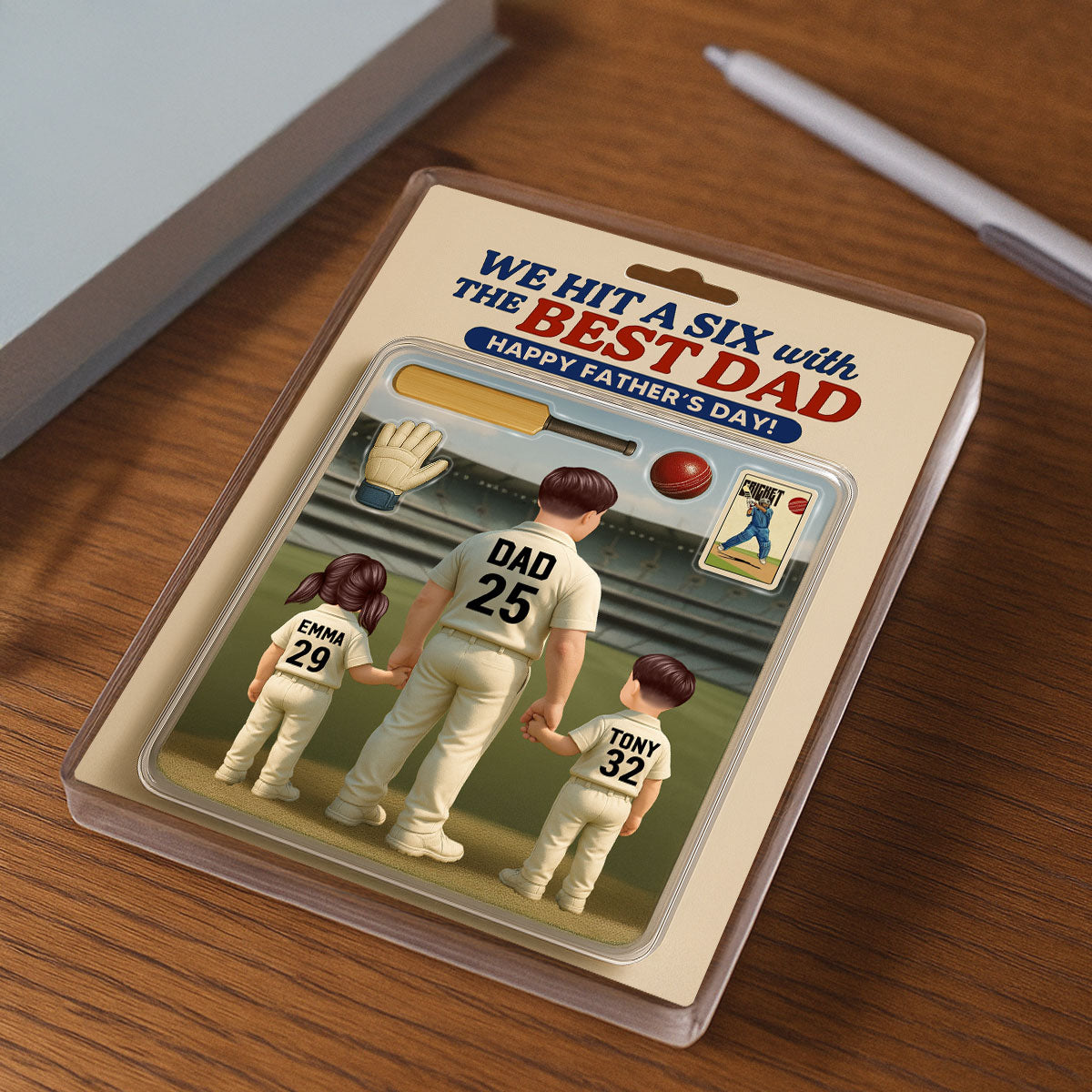 Hit A Six With The Best Dad Cricket Dad - Personalized Acrylic Block Plaque - Father's Day Gift