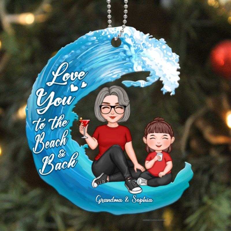 Cute Grandma & Grandkid Love To The Beach Wave Personalized Acrylic Ornament
