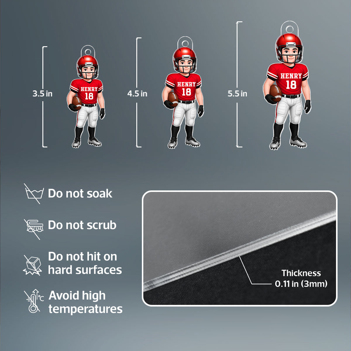 Football Boy 3D Effect - Personalized Acrylic Ornament - Christmas Gift For Teen Boy, Son, Grandson