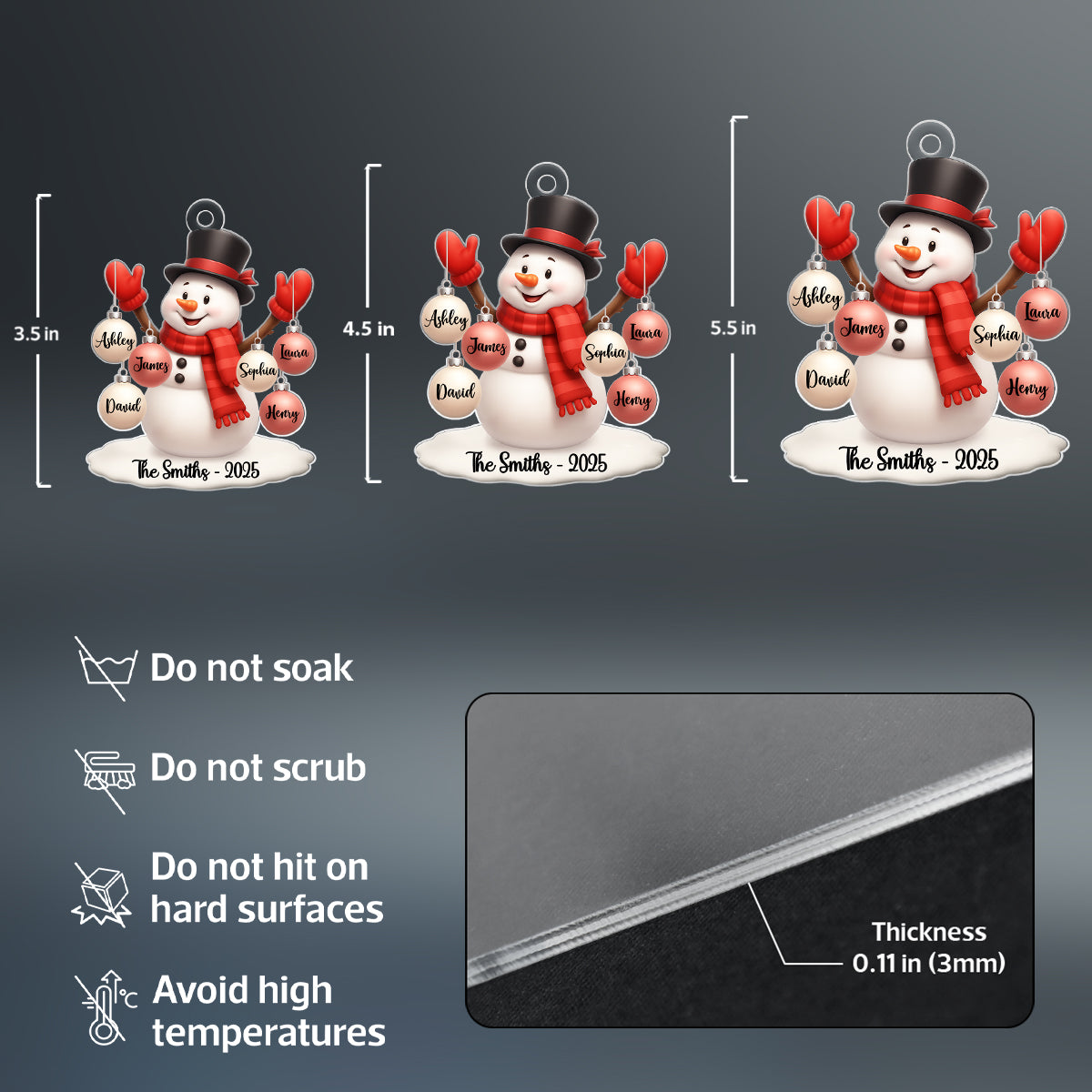 Snowman Family Name Ball Ornaments - Personalized Acrylic Ornament - Christmas Gift for Family