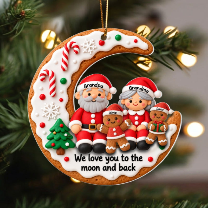 Gingerbread Grandparents Love to the Moon and Back - Personalized Acrylic Ornament - Christmas Gift for Grandma, Grandpa, Grandkids