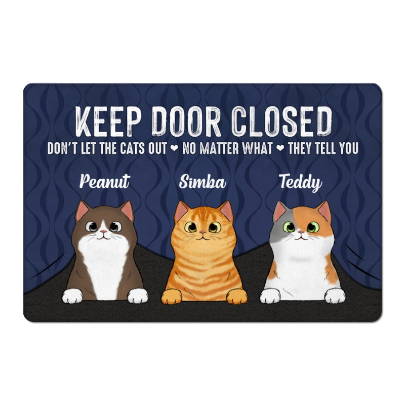 Keep Door Closed Peeking Fluffy Cat Under Personalized Doormat