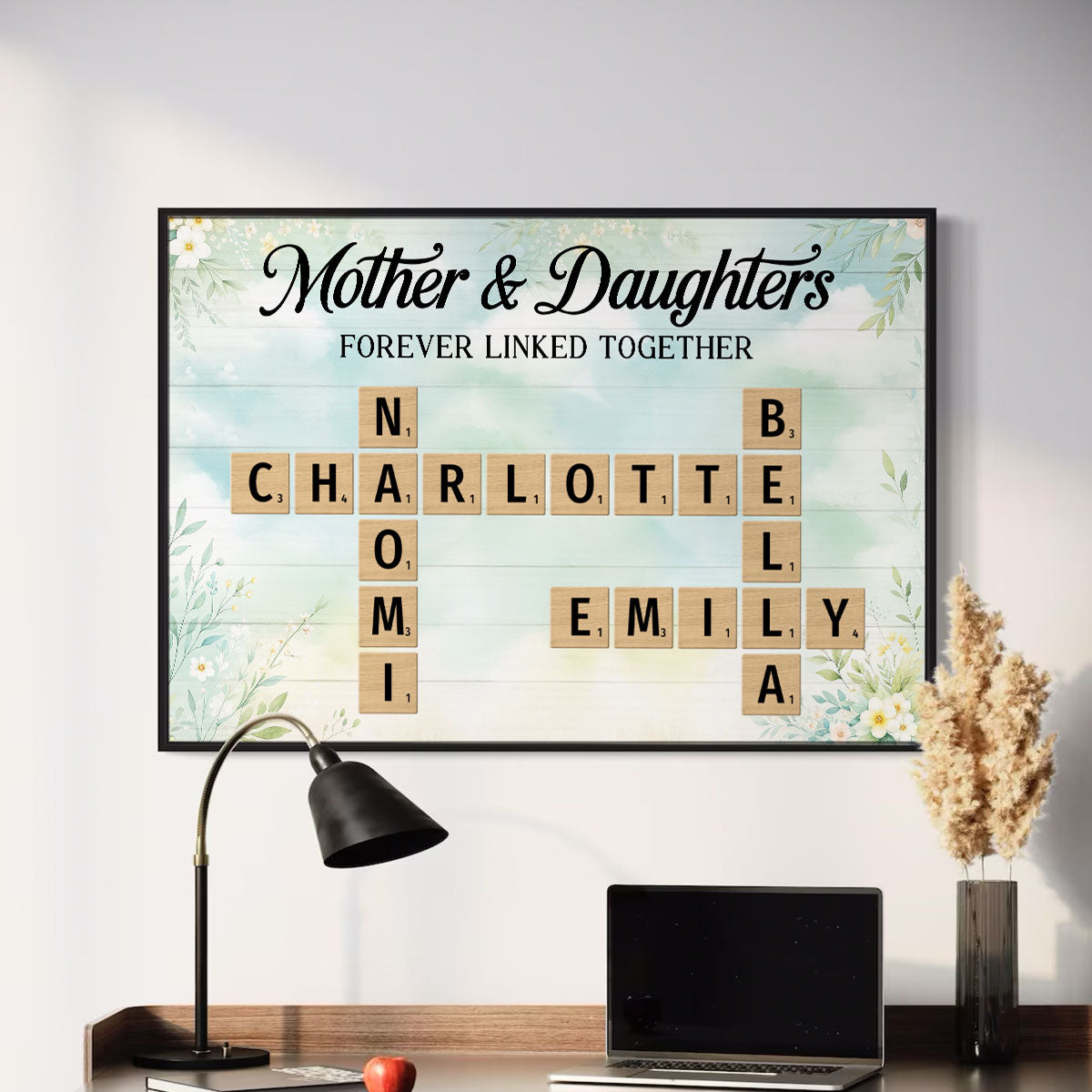Mother & Daughters Sons Forever Linked Together Crossword Puzzle Art Personalized Poster
