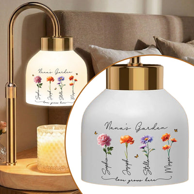 Grandma's Garden Love Grows Here Birth Month Flower - Personalized Candle Warmer Lamp - Vintage Home Decor Gift For Grandma