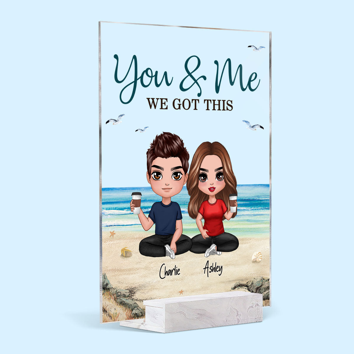Doll Couple Sitting Beach Landscape Gift For Him Gift For Her Personalized Acrylic Plaque