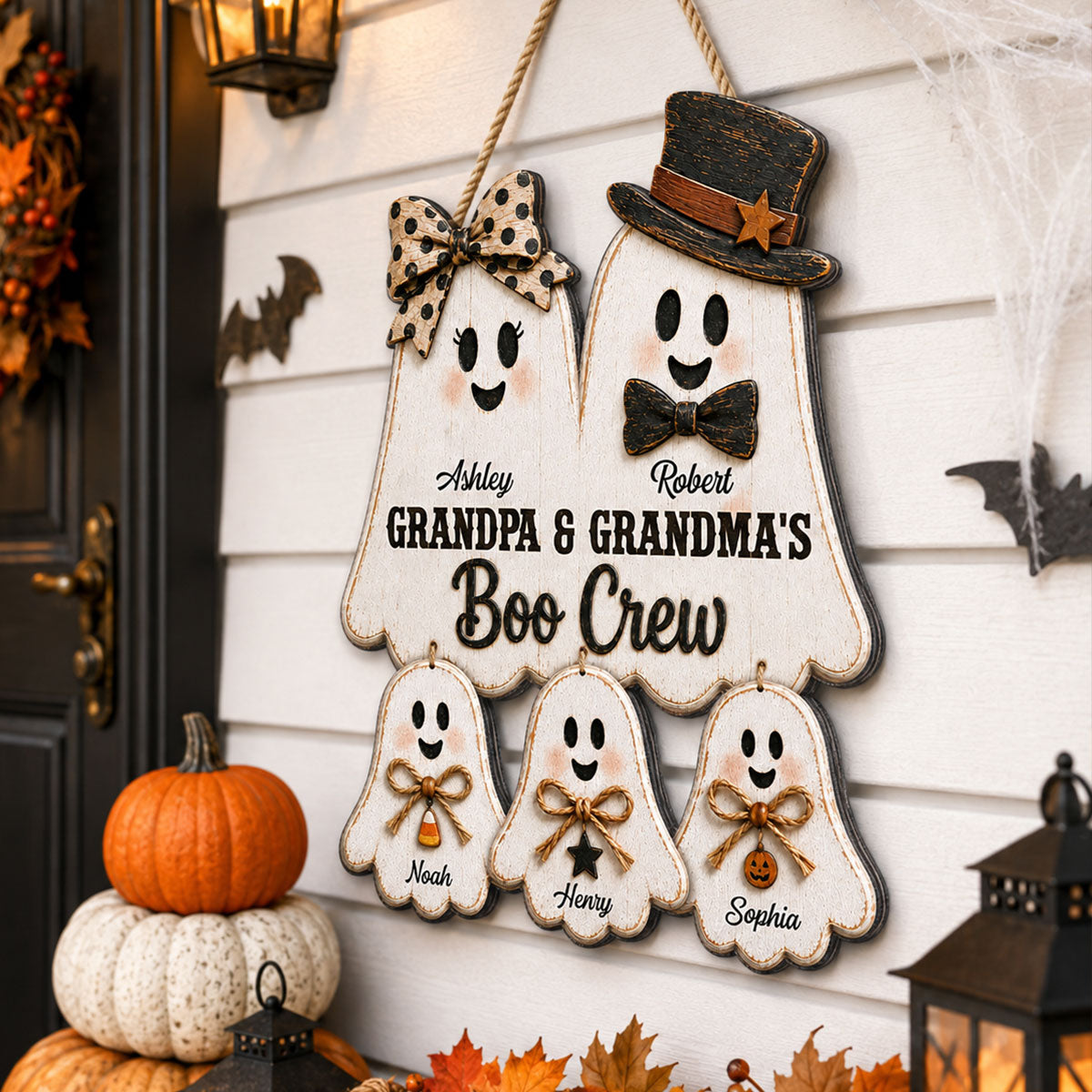 Rustic Halloween Grandpa Grandma's Boo Crew - Personalized Wood Sign - Halloween Decoration For Grandparents
