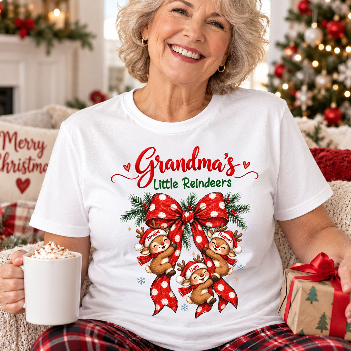 Grandma's Reindeer Christmas Bow - Personalized Shirt - Christmas Gift for Grandma, Trendy Cozy Sweatshirt for Grandma