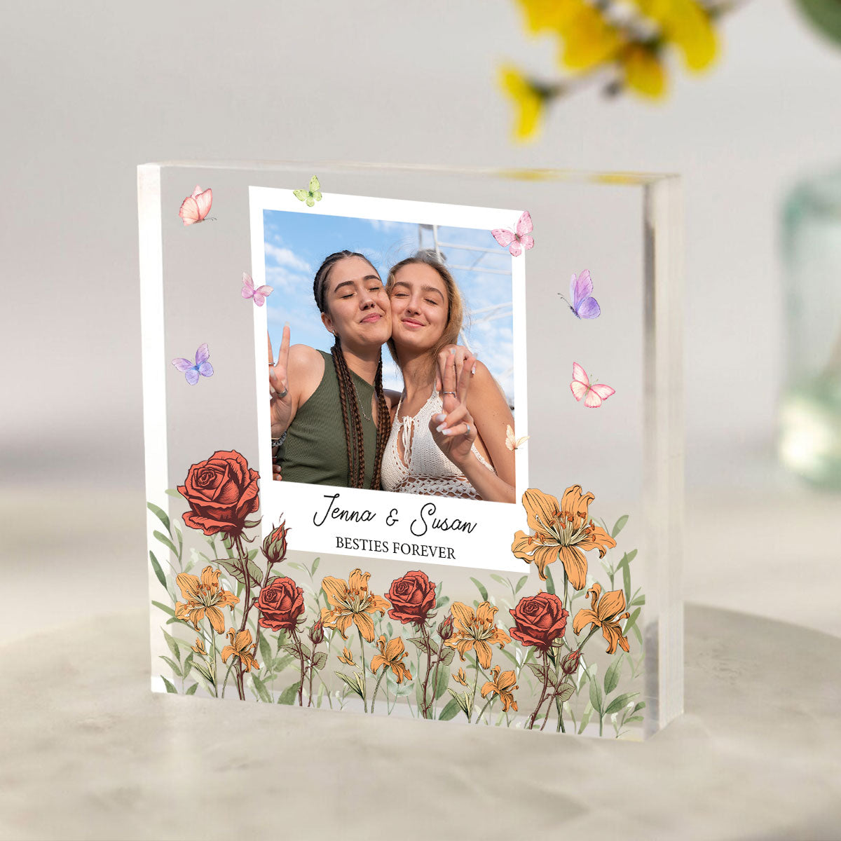Personalized Photo Acrylic Block Plaque Birth Month Flower, Bestie Gifts, Christmas Gift for Friend, Friendship, Soul Sisters