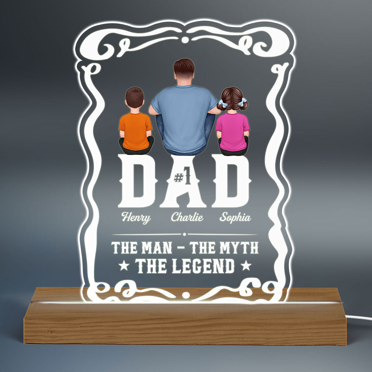 No 1 Dad The Legend Personalized Custom Shape Warm LED Night Light