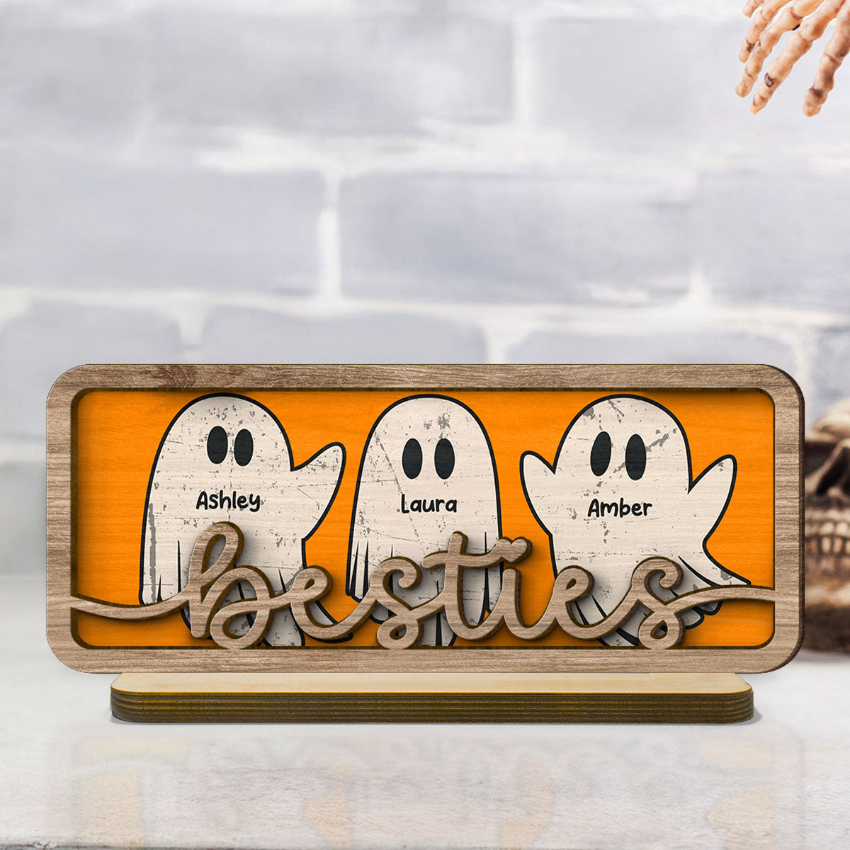 Besties Sister Best Friends Boo Crew Personalized 2-Layer Wooden Plaque, Halloween Gift