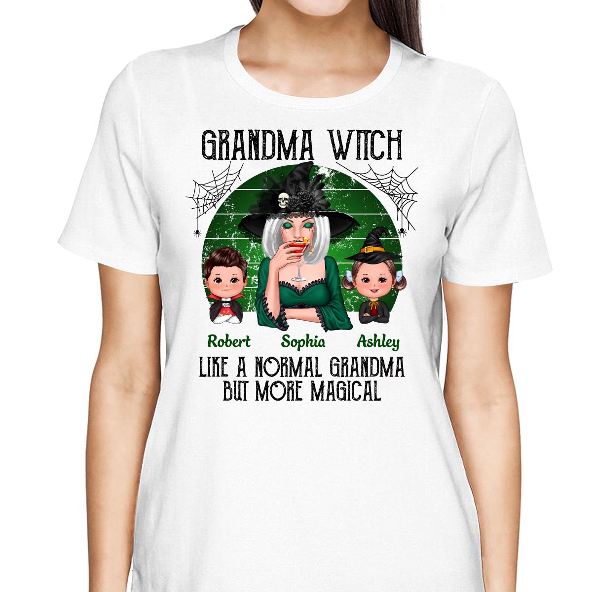 Grandma Grandkids Halloween Green Retro Personalized Shirt