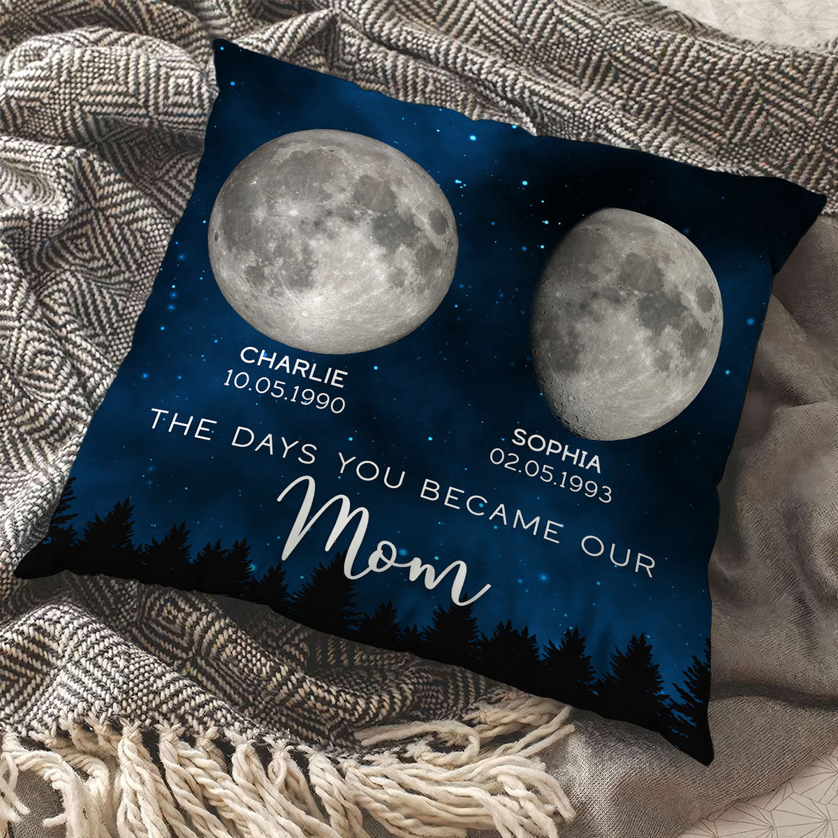 Galaxy Night Custom Birth Moon Phase The Days You Became Our Mom Personalized Pillow