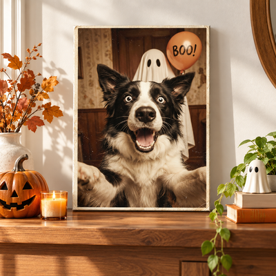 Custom Dog Cat Photo Halloween - Personalized Canvas - Trendy Vintage Spooky Tee for Pet Moms