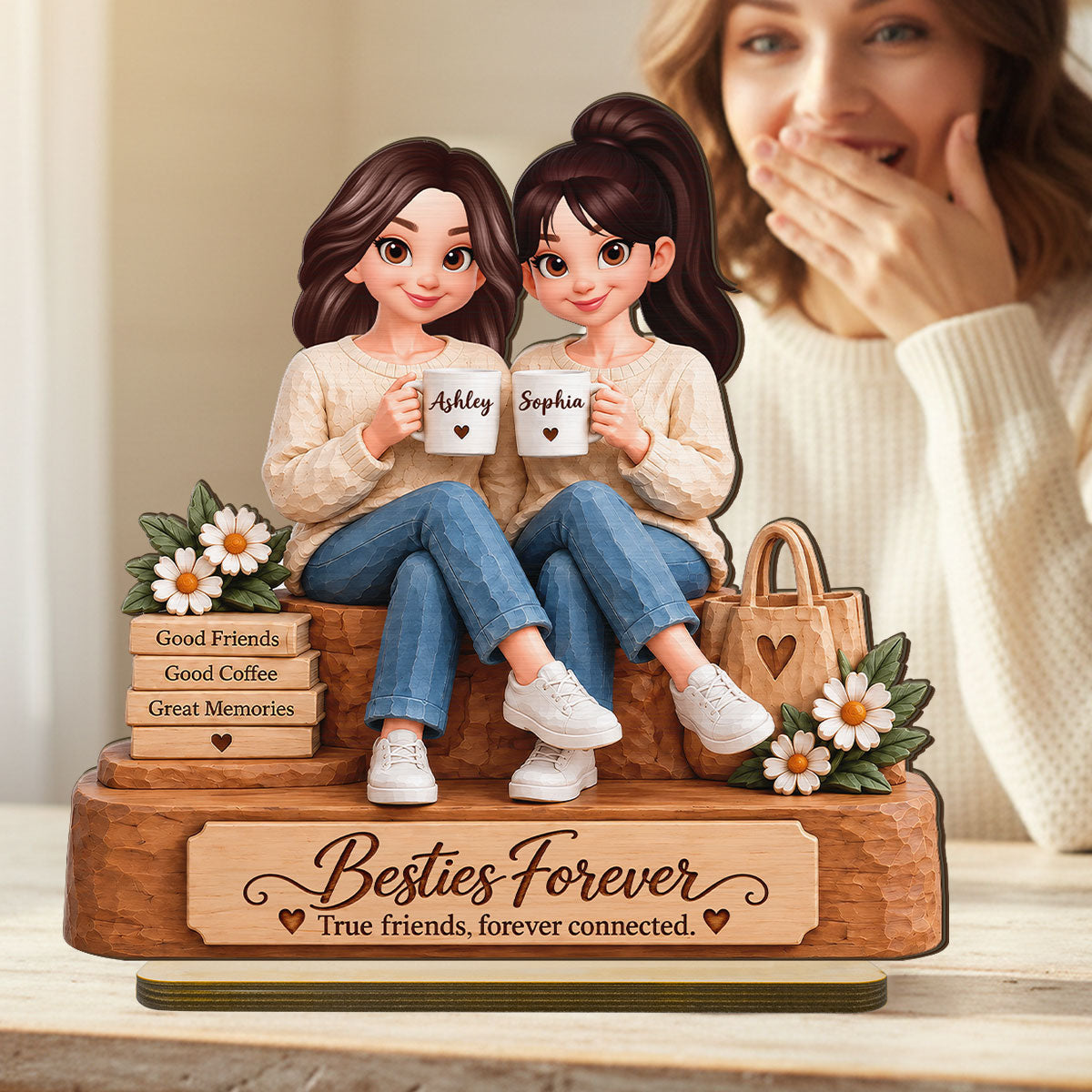 Besties Forever Together - Personalized 2-Layered Wooden Plaque - Christmas Gift Best Friends, Besties