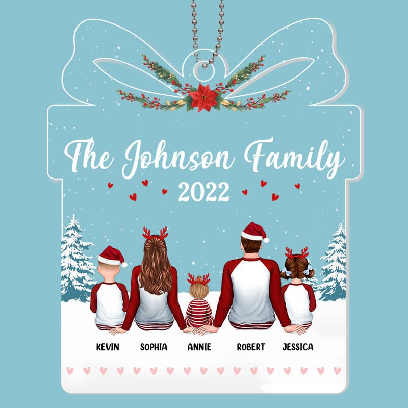 Pajamas Family Sitting Gift Box Shaped Personalized Acrylic Ornament