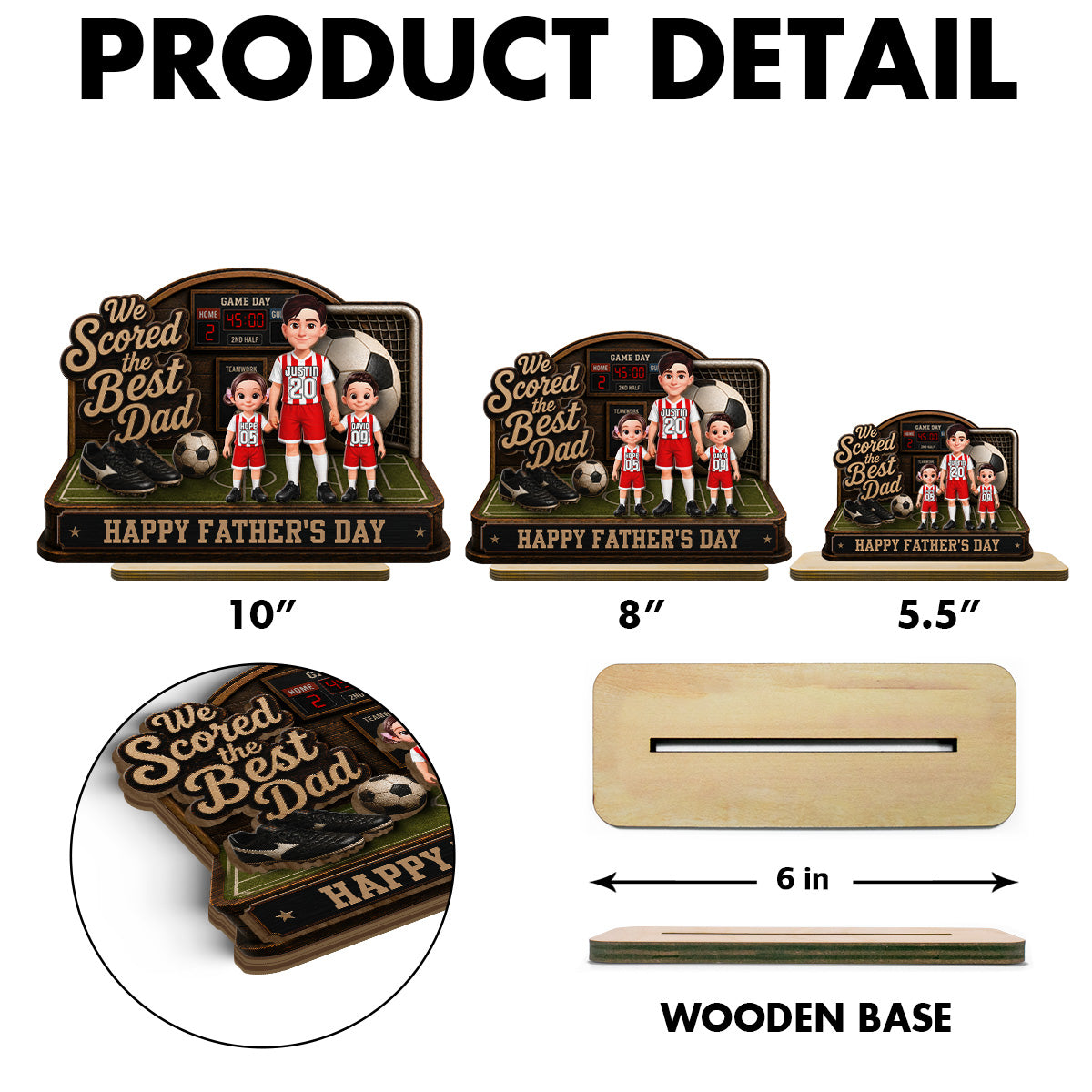 Soccer Dad & Kids On Court 2D Flat - Personalized 2-Layered Wooden Plaque - Father's Day Gift For Soccer Dad, UK Football Dad