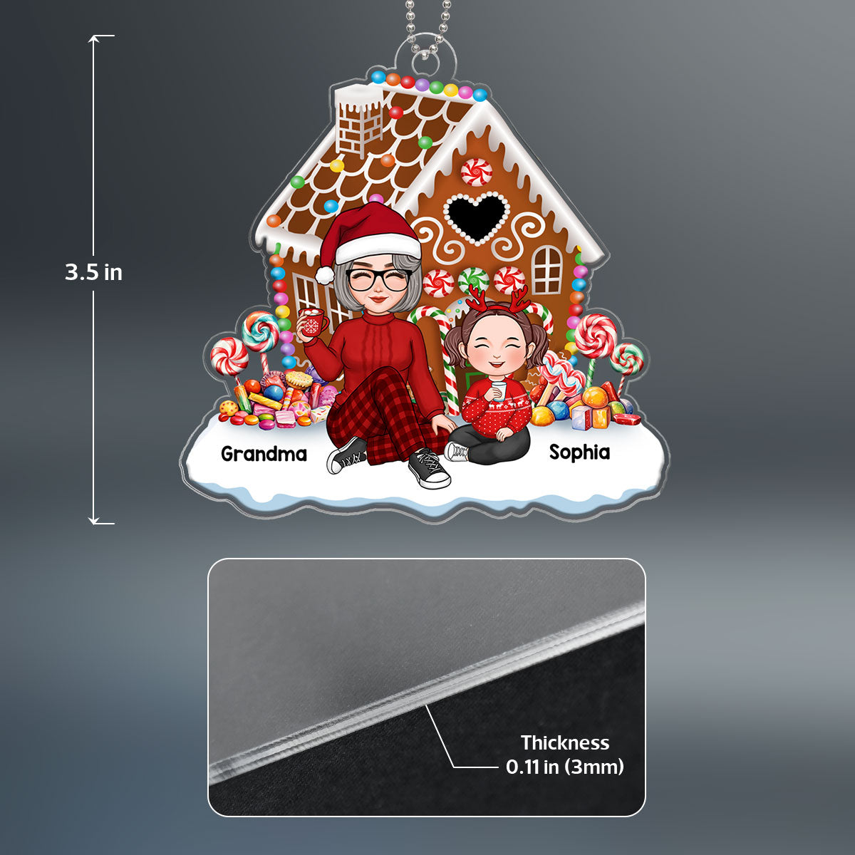 Cute Grandma & Grandkids Granddaughters Grandsons Sitting Christmas Gingerbread House Personalized Acrylic Ornament