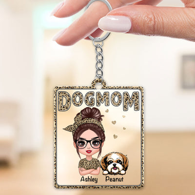 Leopard Shirt Doll Dog Mom Personalized Acrylic Keychain