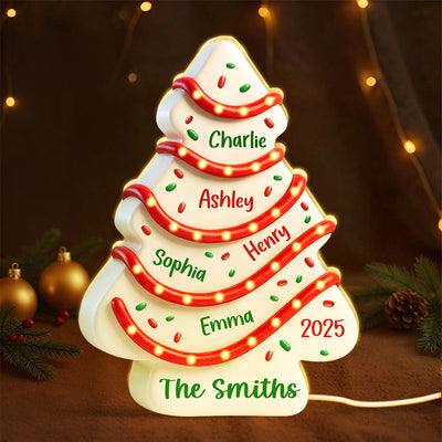 Family Names 3D Effect Christmas Tree Cake Personalized Light Box, Christmas Decor