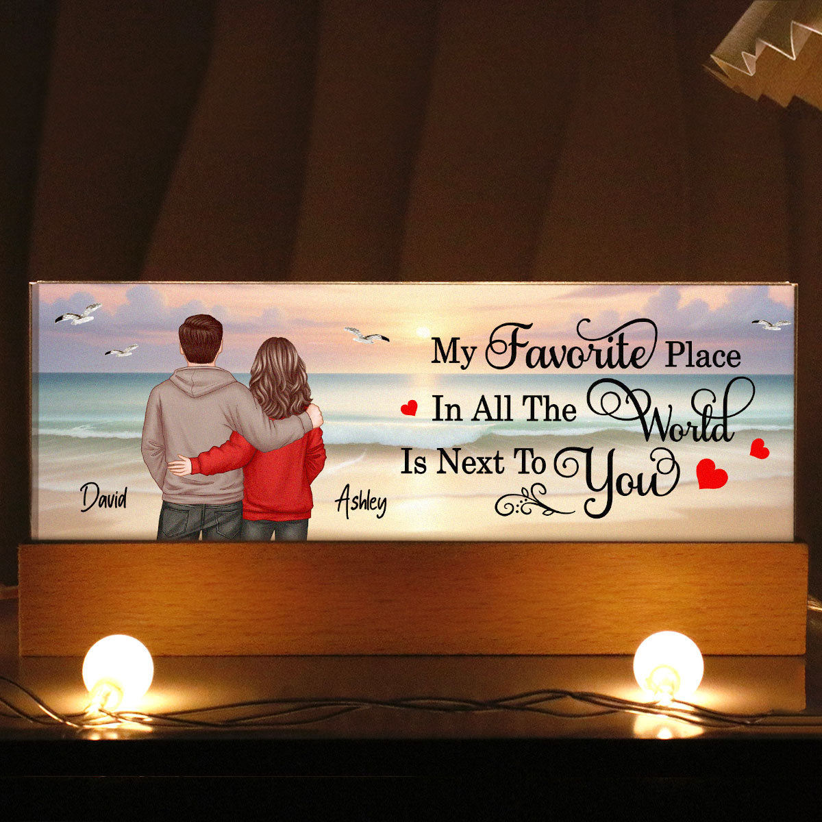 My Favorite Place Couple Beach Landscape Personalized LED Night Light, Gift For Her, Gift For Him