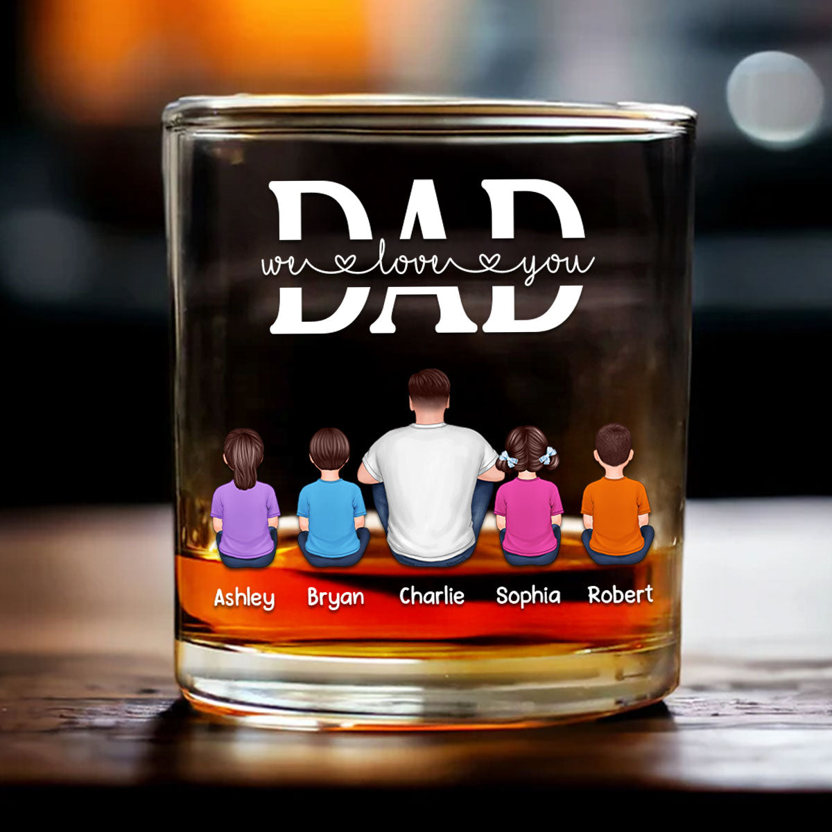 Best Dad Ever Back View Man Kids Dog Cat Personalized Whiskey Glass, Wine Glass, Father's Day Gift for Dad