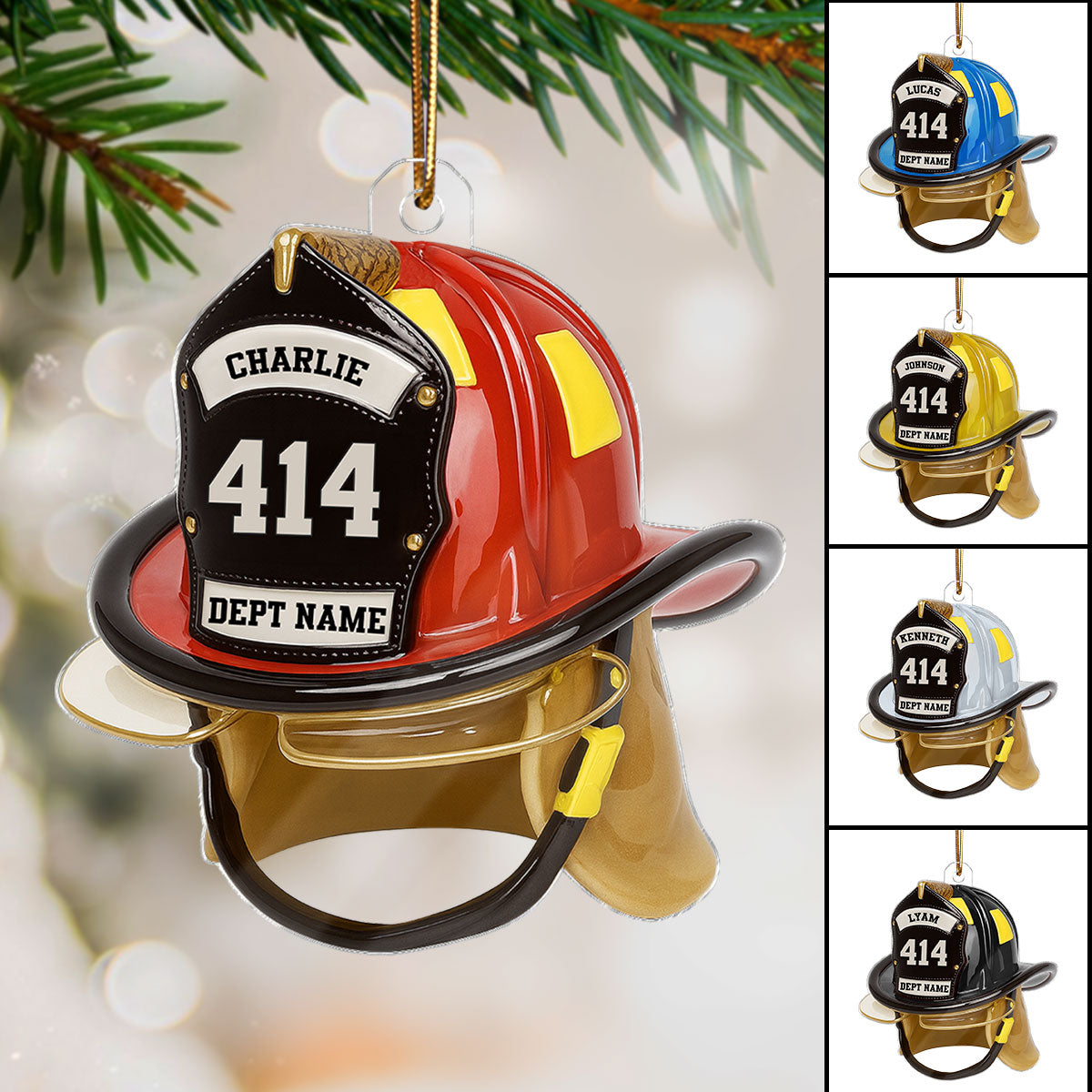 3D Effect Firefighter Helmet - Personalized Acrylic Car Hanger- Gift For Firefighter