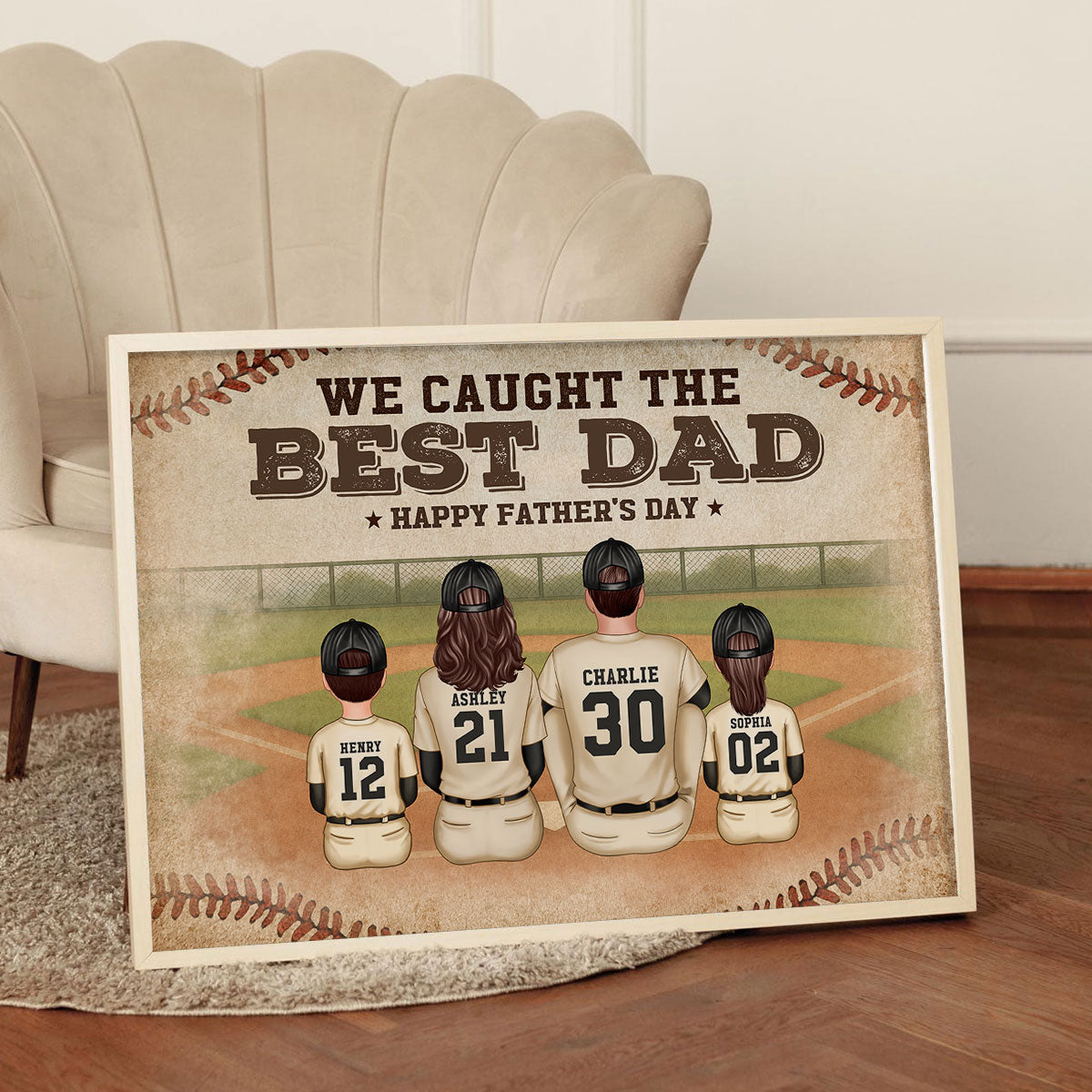 Retro Vintage Baseball Family We Caught The Best Dad Personalized Poster, Unique 2025 Father's Day Gift For Dad