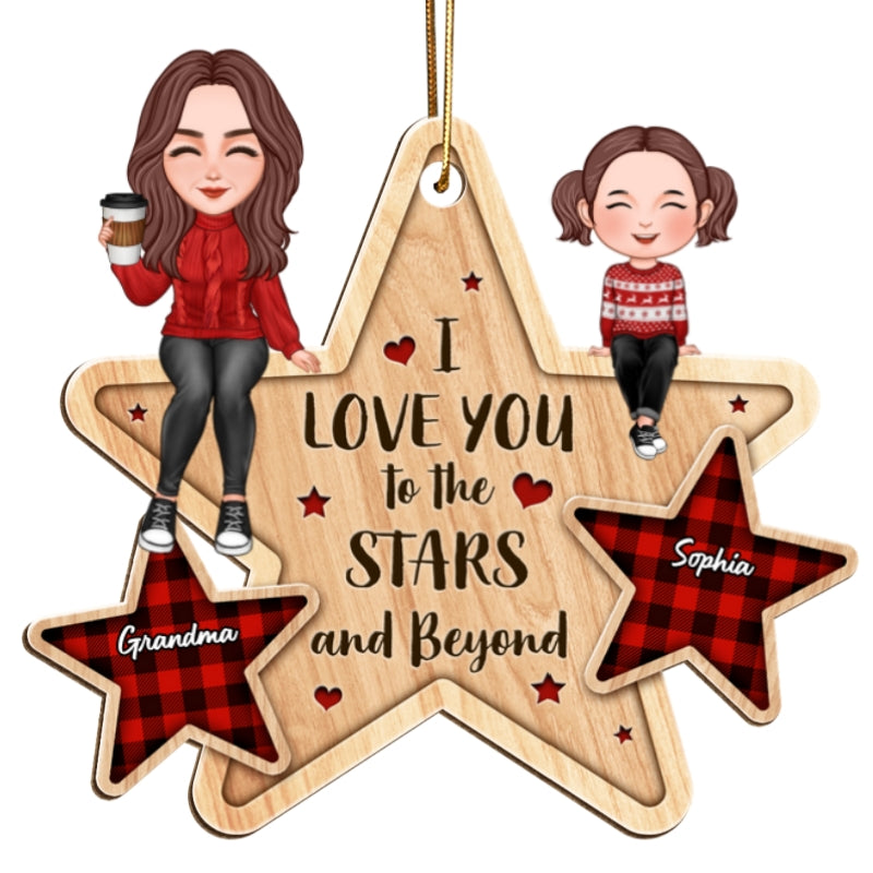 Love You To The Stars & Beyond Cute Grandma Grandkid Sitting Personalized Wooden Ornament