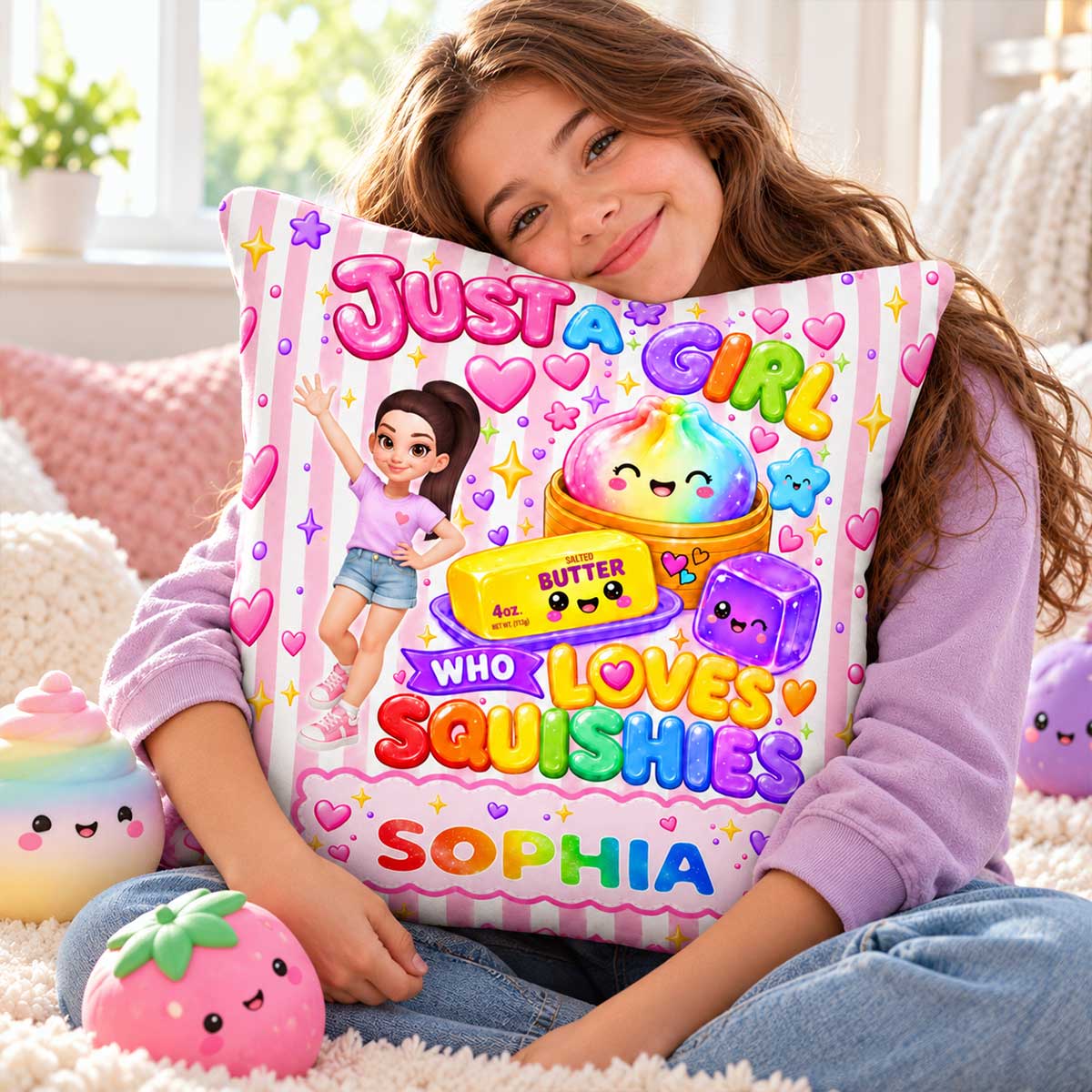Just A Girl Who Loves Squishies - Personalized Pillow - Christmas Gift For Girl, Granddaughter, Daughter