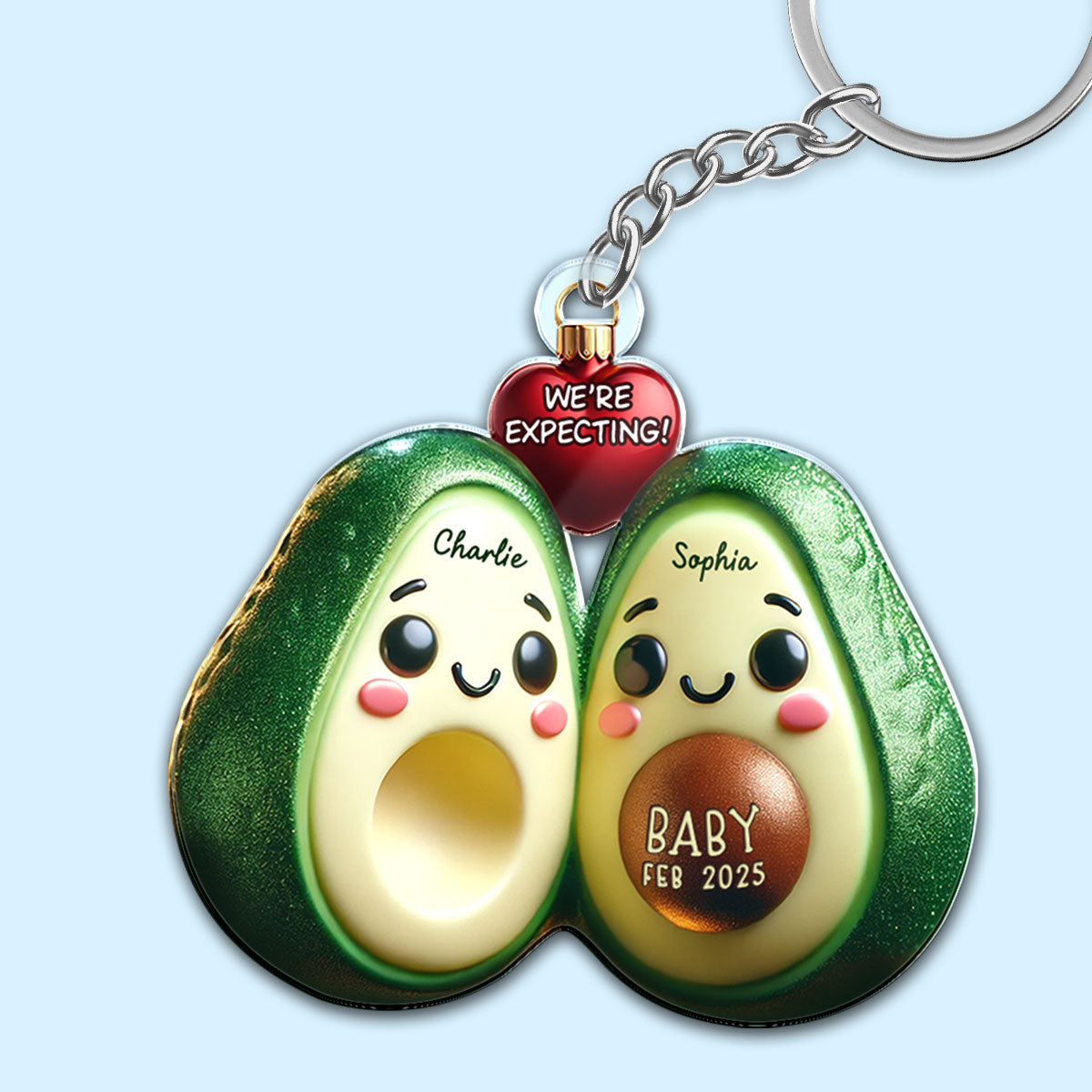 Avocado Couple Expecting Parents Pregnancy Announcement Keepsake Personalized Acrylic Keychain