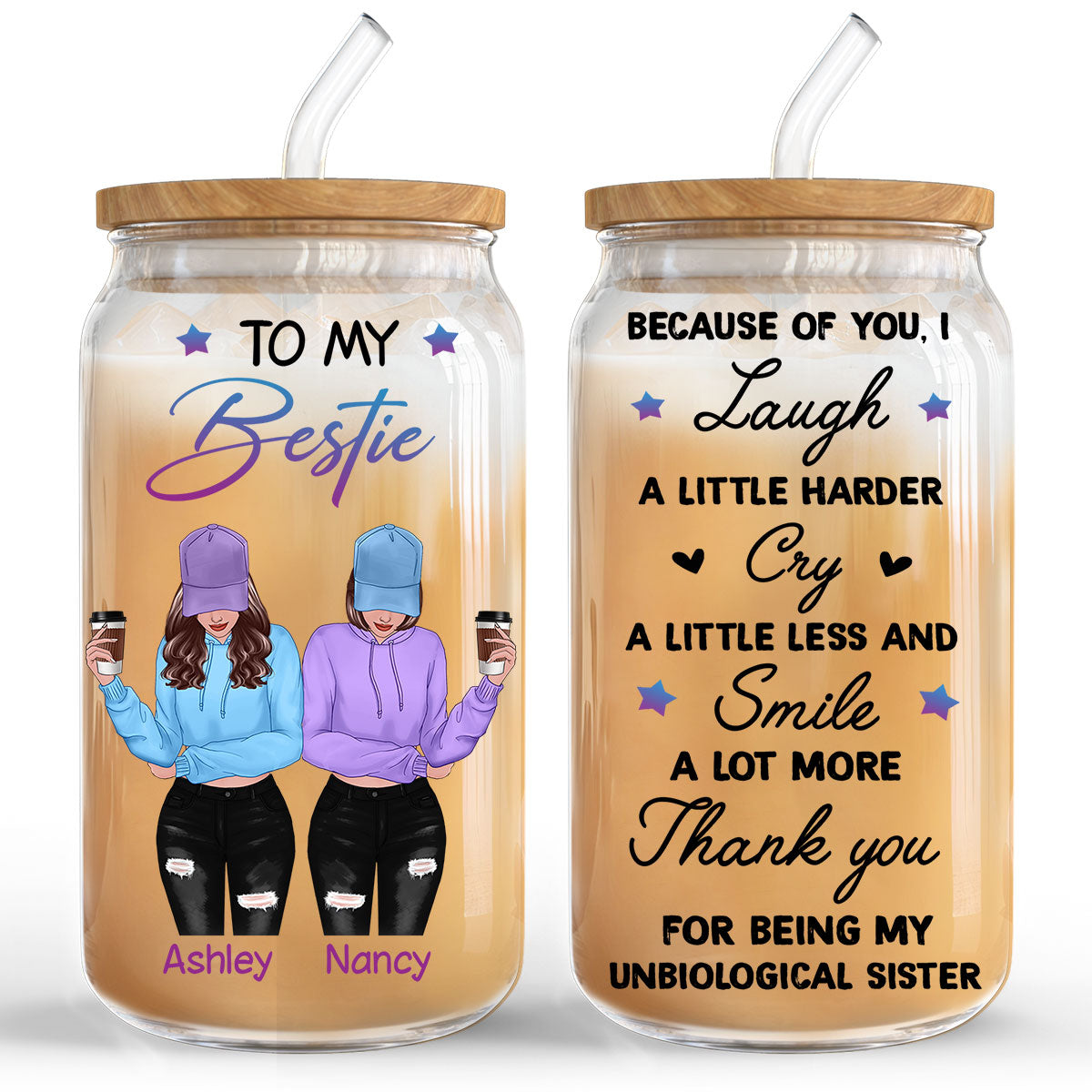 To My Bestie Front View Gift For Best Friends Personalized Clear Glass Can