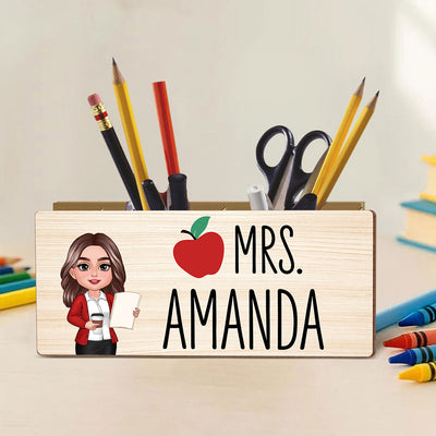 Teacher Apple Personalized Pen And Pencil Holder, Teacher Appreciation Gift, Back To School Gift