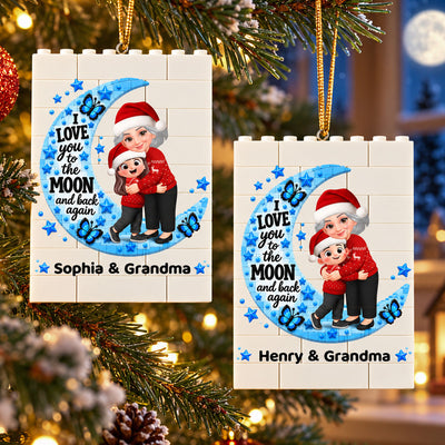 Heartwarming Grandma Hugging Grandkid Love You To The Moon And Back - Personalized Building Blocks Ornament - Christmas Gift For Kids, Son, Grandson, Daughter, Granddaughter