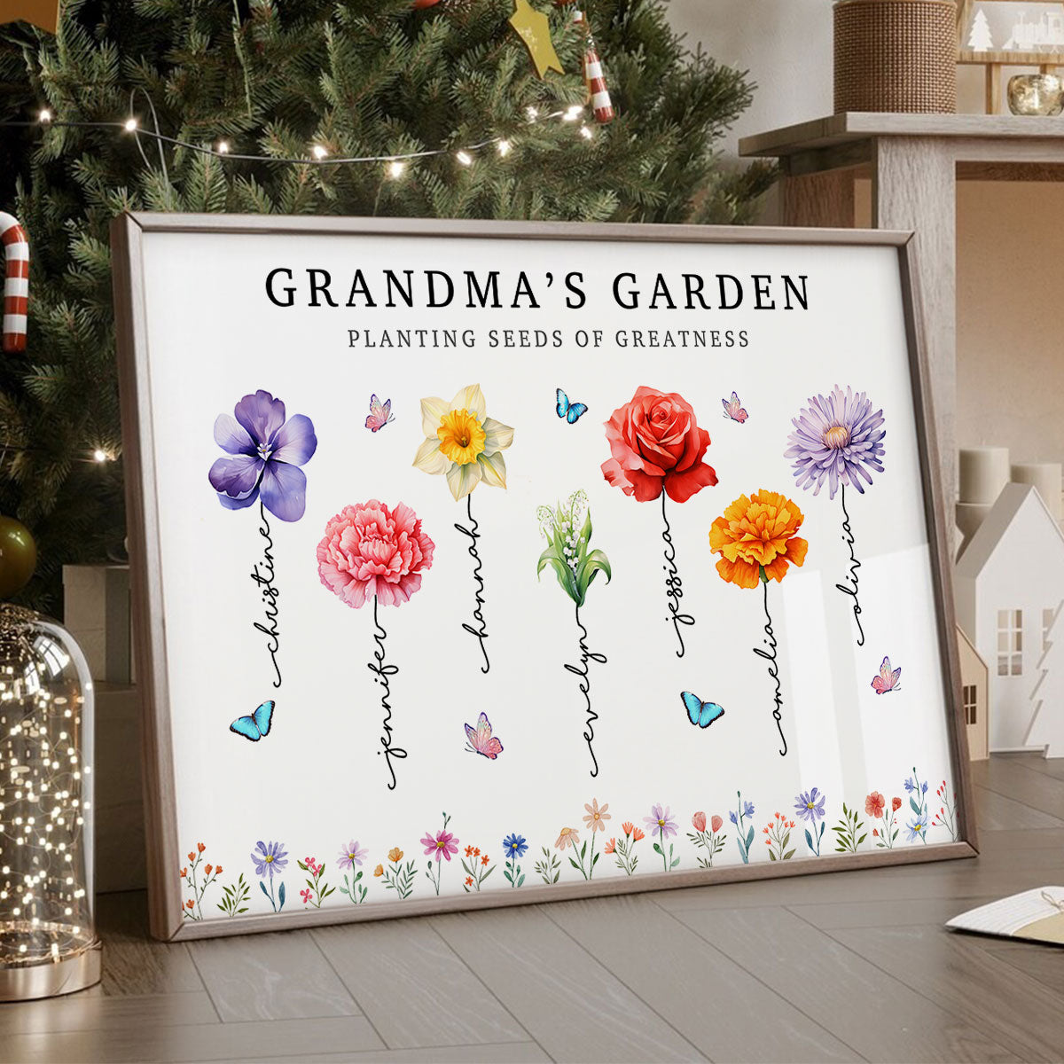 Grandma's Garden Planting Seeds Of Greatness, Birth Month Flower Personalized Poster, Christmas Gift For Grandma