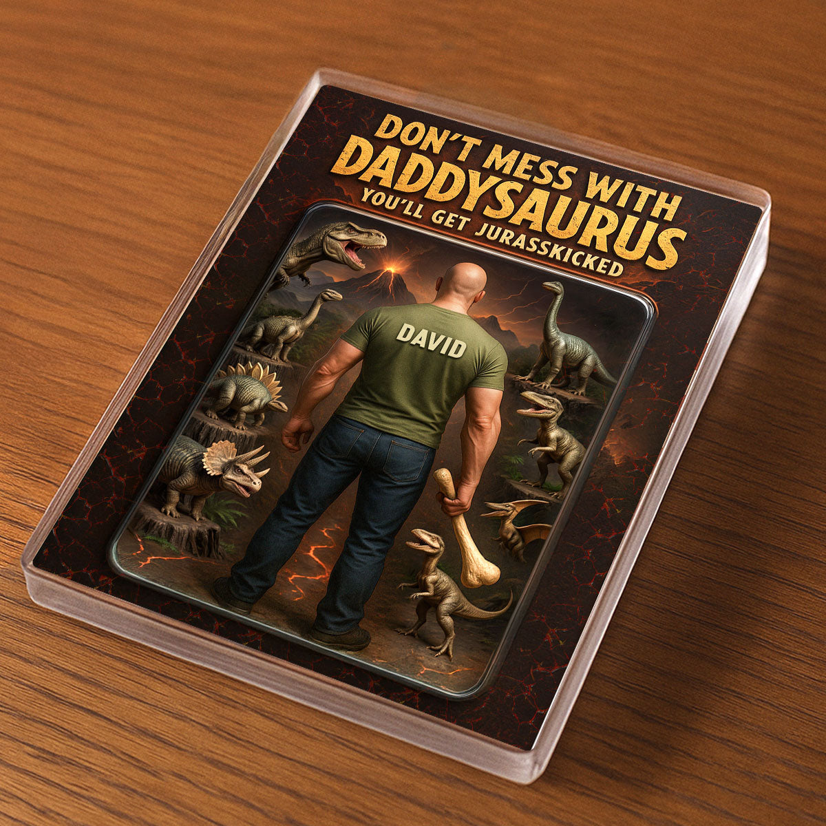 3D Effect Don't Mess With Daddysaurus Custom Figure Personalized Flat Rectangle Acrylic Block, Gift For Dad