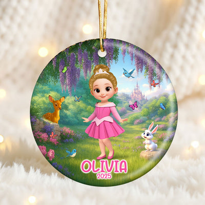 Little Princess Personalized Circle Ceramic Ornament, Christmas Gift for Daughters, Granddaughters
